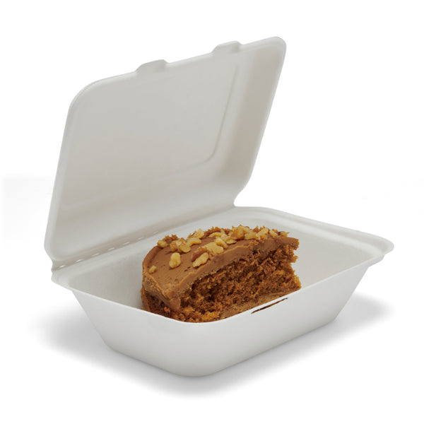 7" x 5" Bagasse Clamshell Meal Box - 600pk