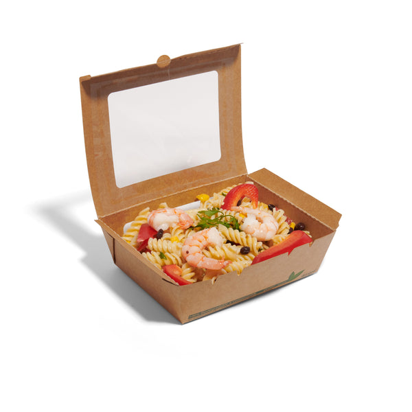 900ml Compostable Kraft Window Salad Boxes - 200pk