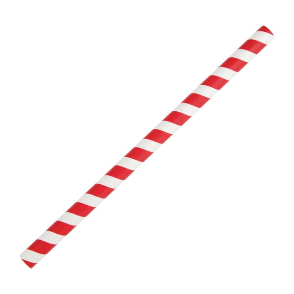 9" Red Stripe Paper Smoothie Straws (9mm) - 250pk