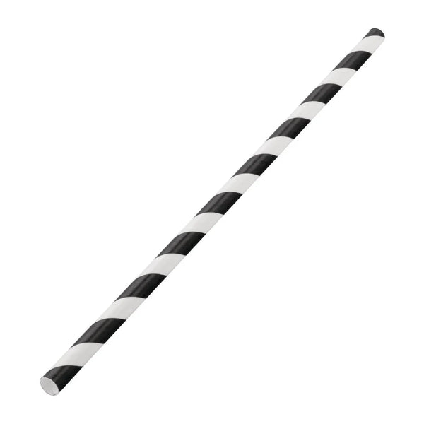 9" Black Stripe Paper Smoothie Straws (9mm) - 250pk