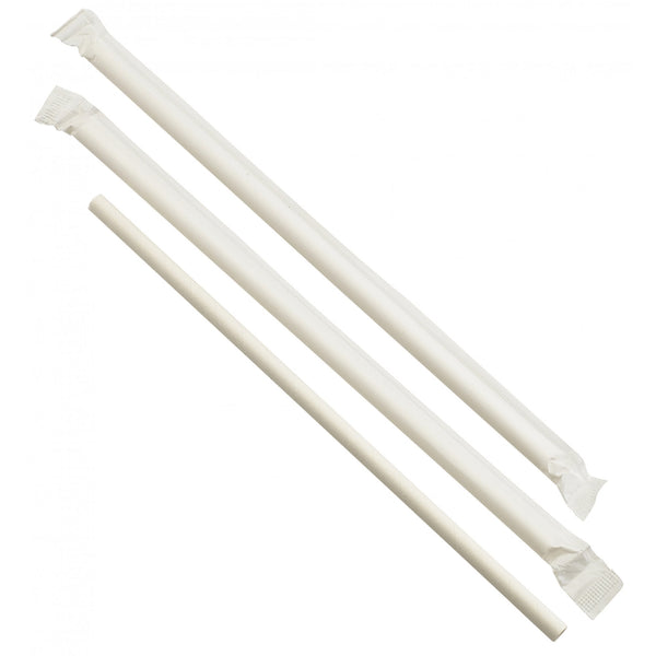 Wrapped 8" Plain White Paper Straw (6mm) - 1000pk